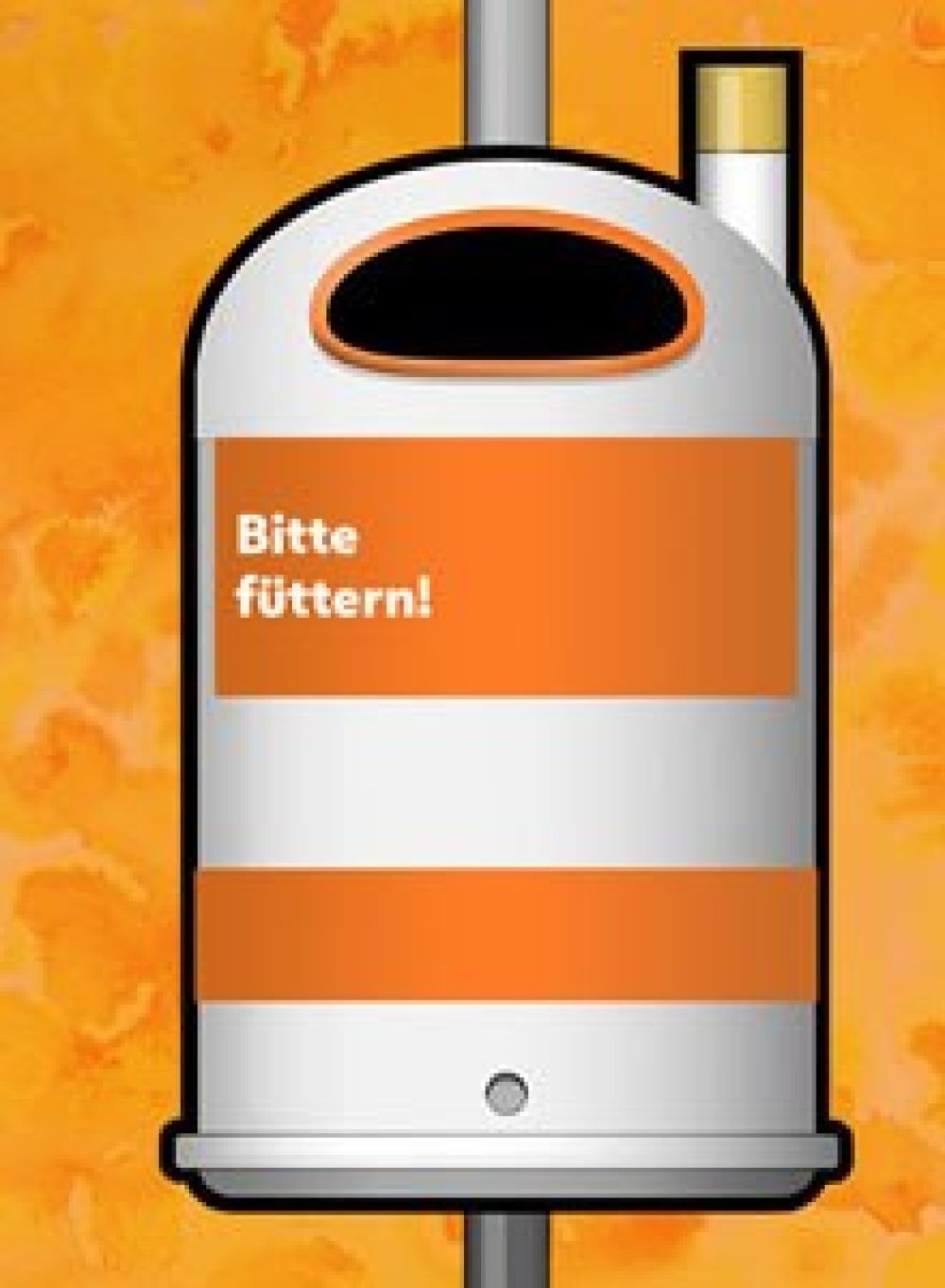 Paperkorb mit dem Spruch "Bitte füttern"