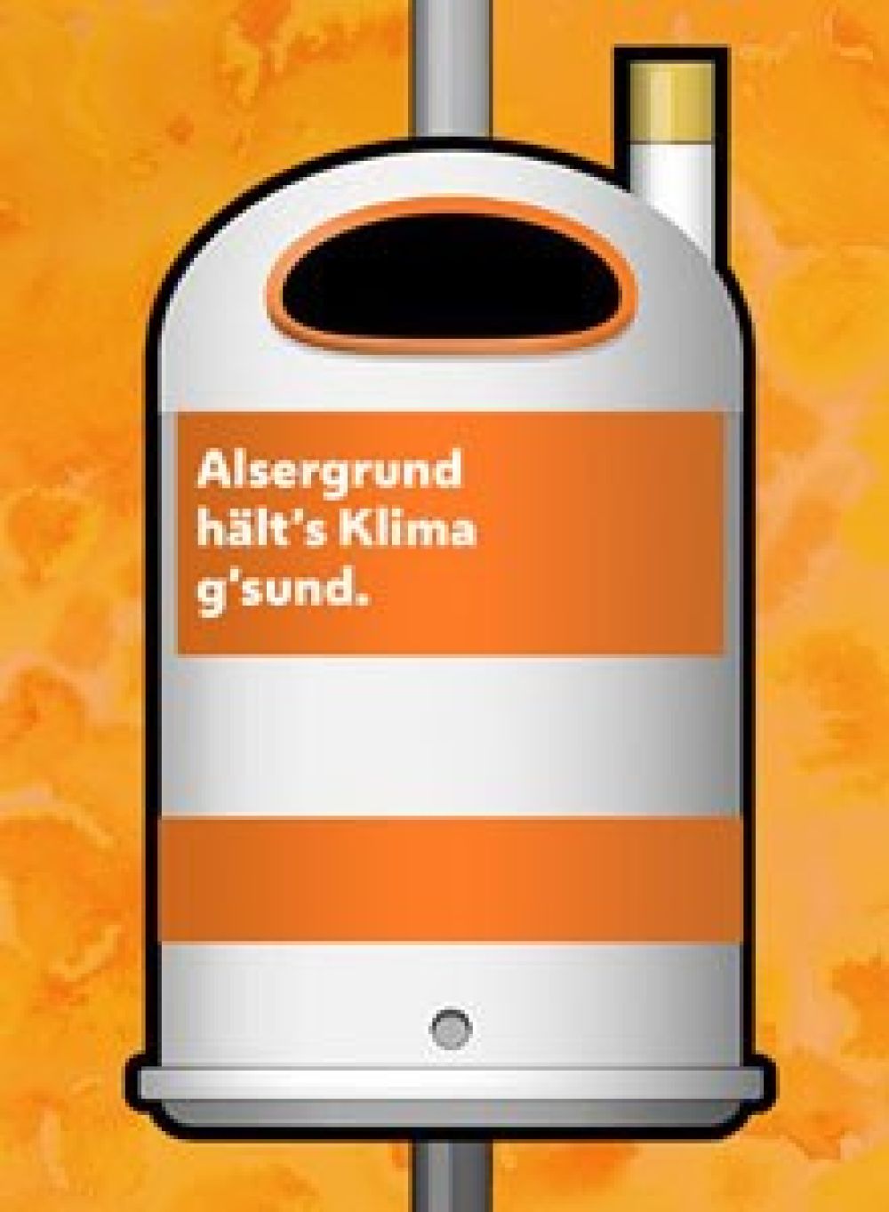 Paperkorb mit dem Spruch "Alsergrund hält's Klima g'sund"