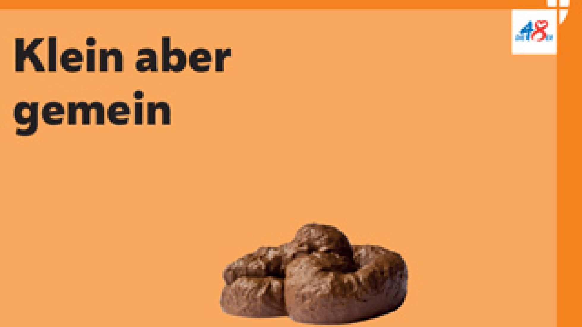 copyright: MA 48 Hundekot-Haufen vor orangem Hintergrund, darüber Schriftzug "Klein aber gemein"