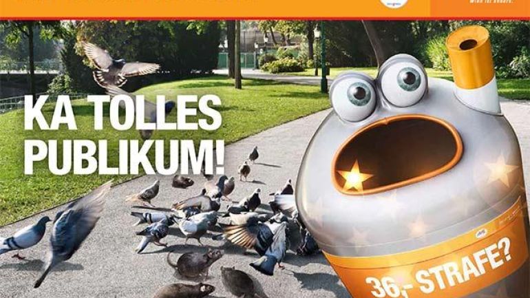 Tauben und Aufschrift "Ka tolles Publikum!"