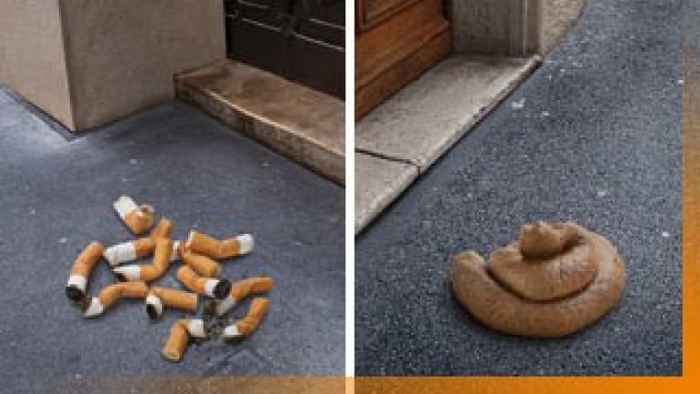 copyright: MA 48/UNIQUE Hundekot und Zigarettenstummel auf Gehsteig