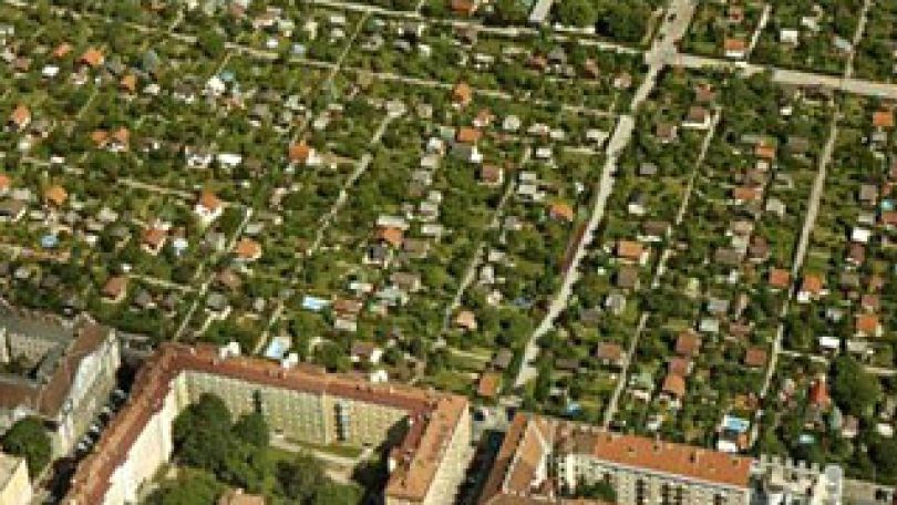 Luftansicht der Kleingartenanlagen auf der Schmelz