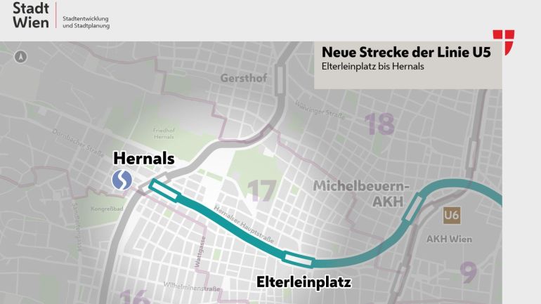 Neue Strecke der Linie U5 - Elterleinplatz bis Hernals