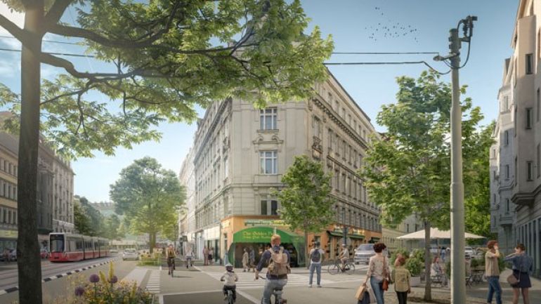 Visualisierung zeigt neuen modernen Radweg in der Alserbachstraße