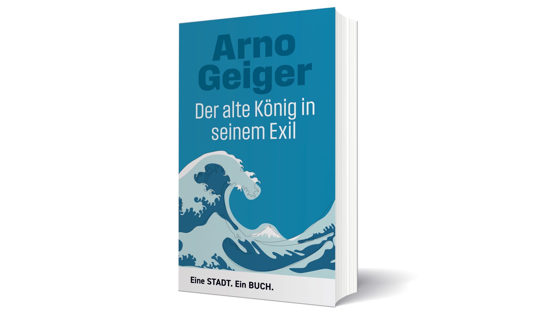 Buch-Cover "Arno Geiger - Der alte König in seinem Exil" - in Blautönen und eine Welle abgebildet