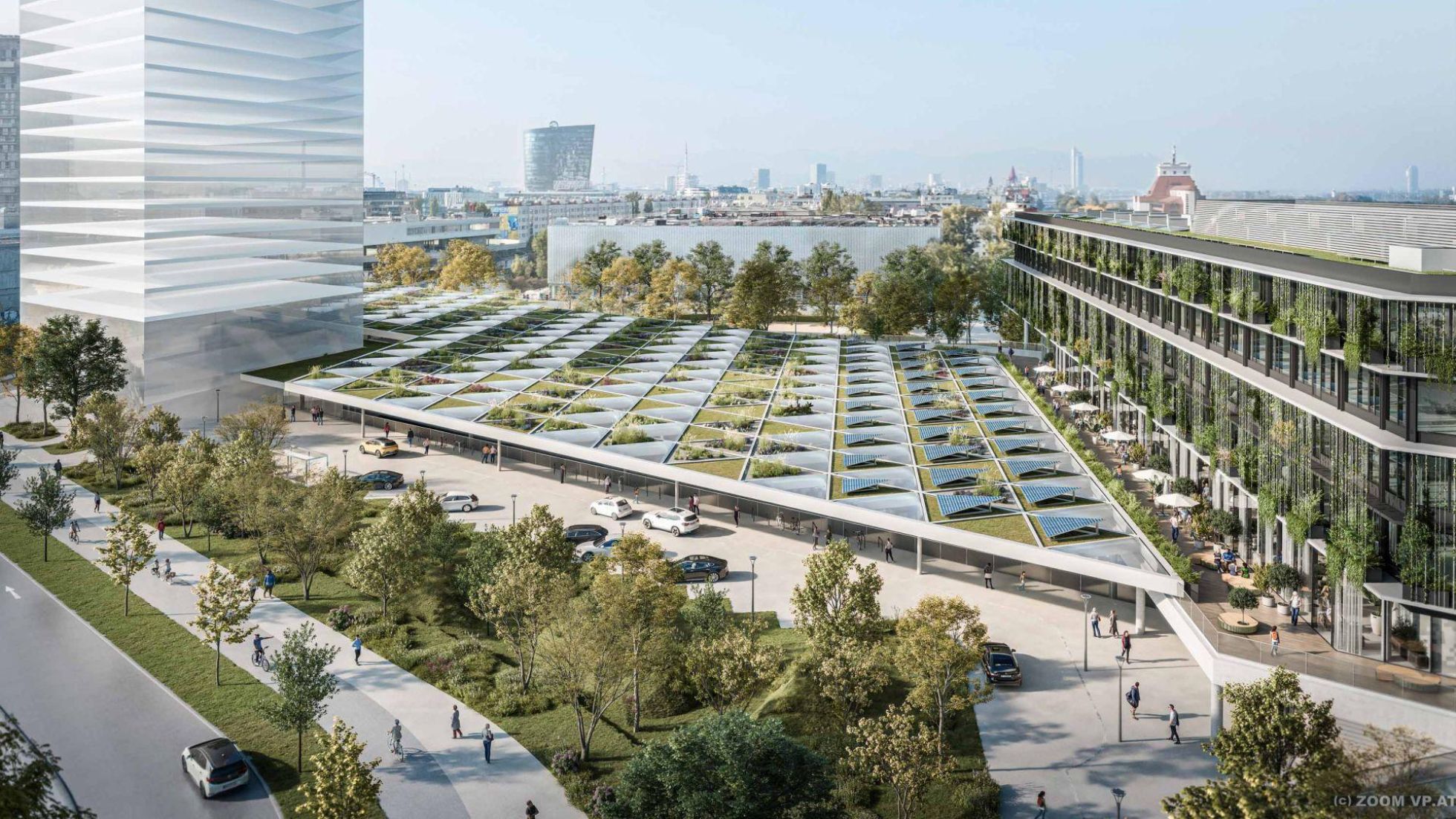 copyright: ZOOMVP, Burtscher Durig ZT GmbH Visualisierung zeigt lichtdurchlässiges, begrüntes Dach