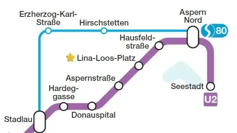 Grafische Darstellung Schnellverbindungsplan mit der neuen U2-Station Lina-Loos-Platz