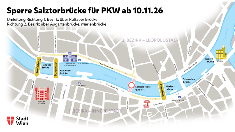 copyright: Stadt Wien Grafische Darstellung der Sperre der Salztorbrücke