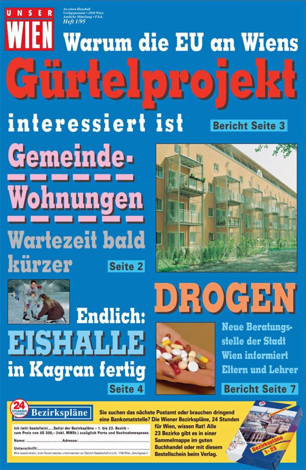 Teil der Titelseite der Stadtzeitung "Unser Wien" aus dem Jahr 1995