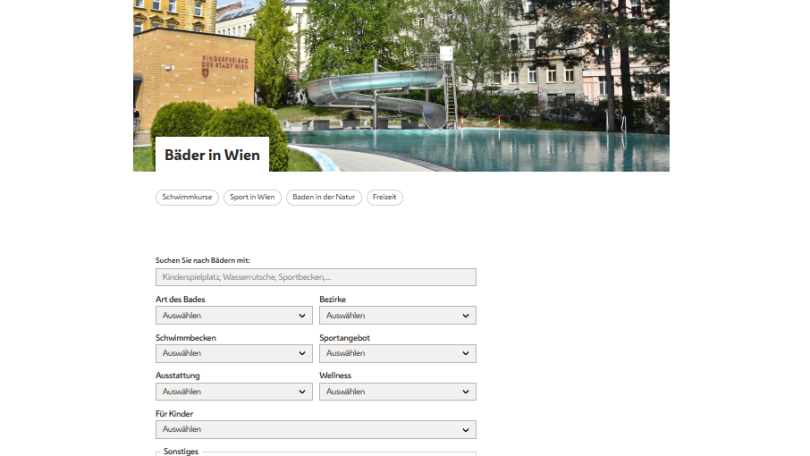 copyright: Stadt Wien Screenshot Bäderseite