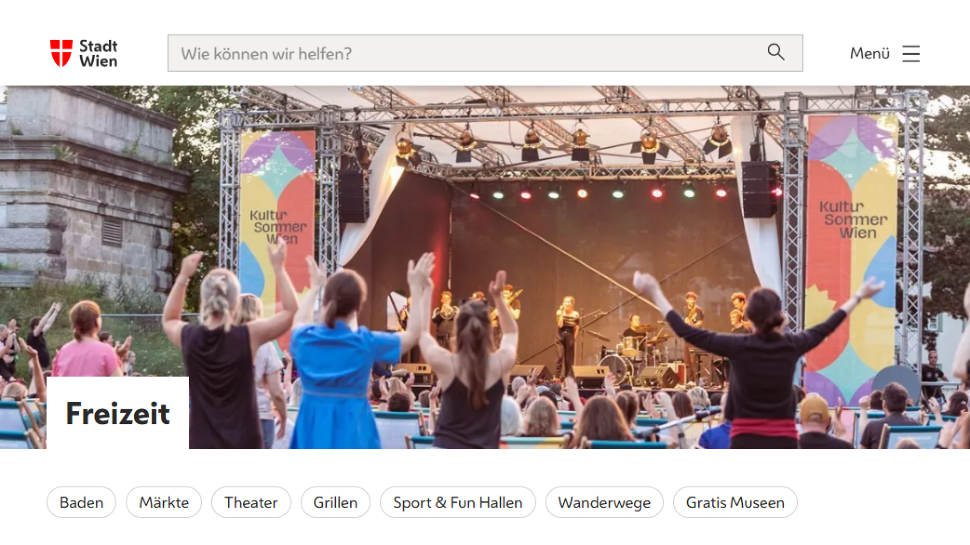 copyright: Stadt Wien Screenshot Seite Freizeit