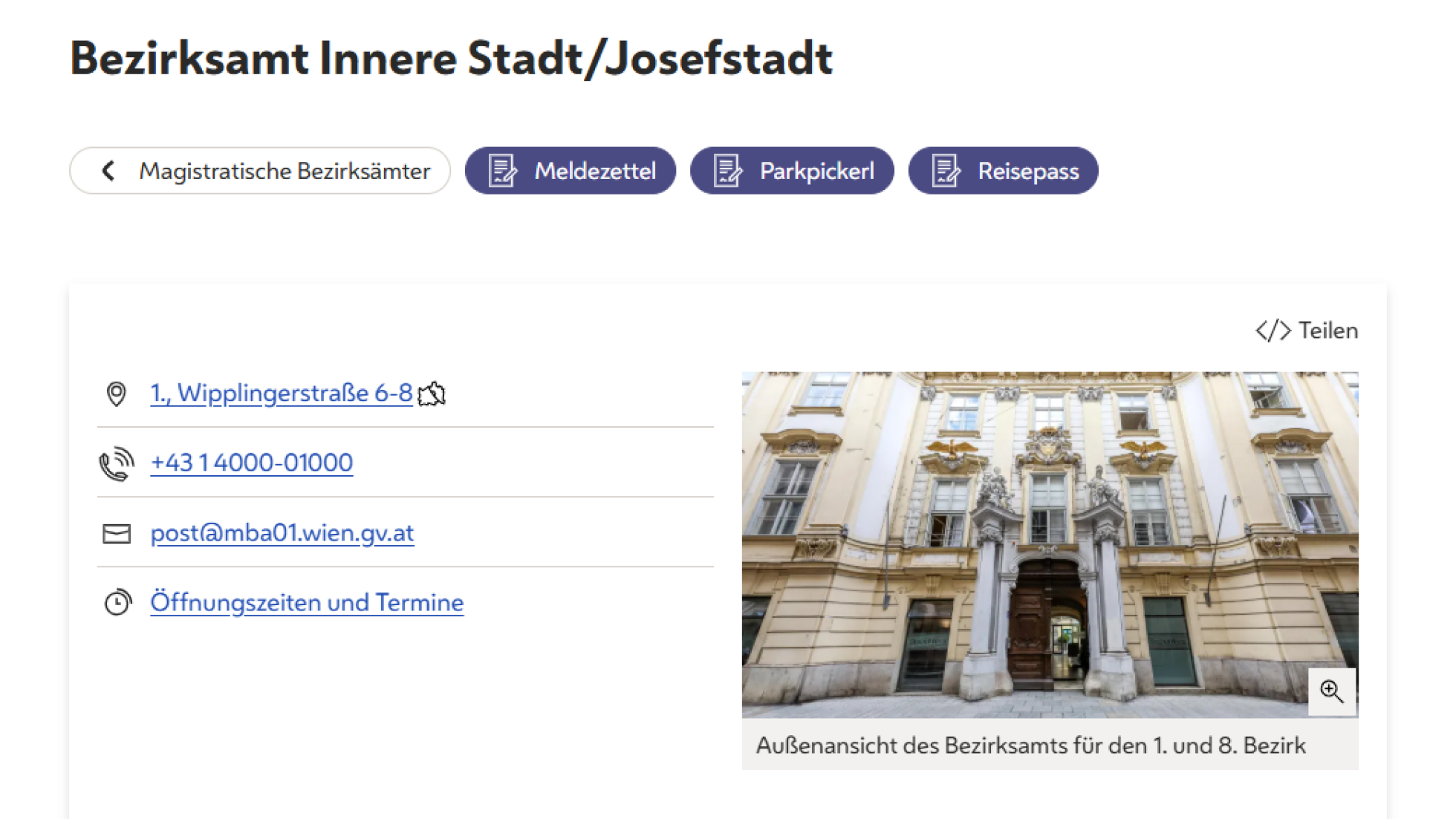Screenshot Seite Bezirksämter
