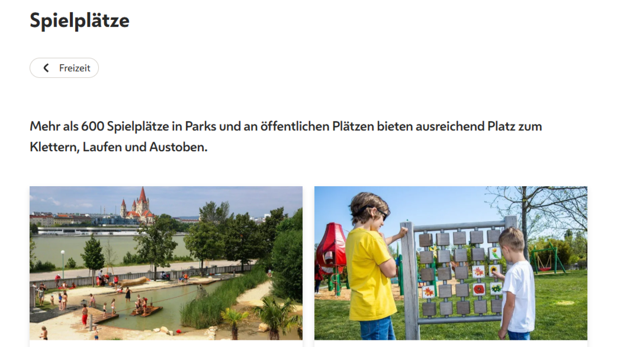 Screenshot Seite Spielplätze