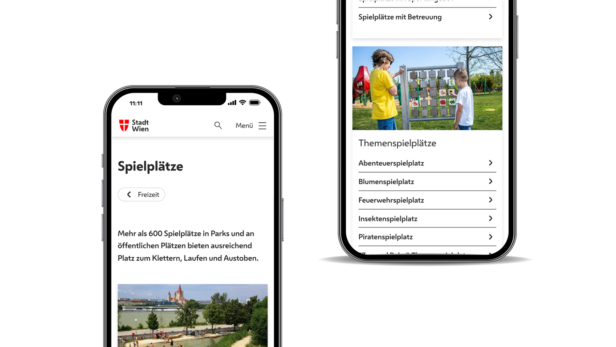 copyright: Stadt Wien Screenshot Seite Spielplätze mobile Ansicht