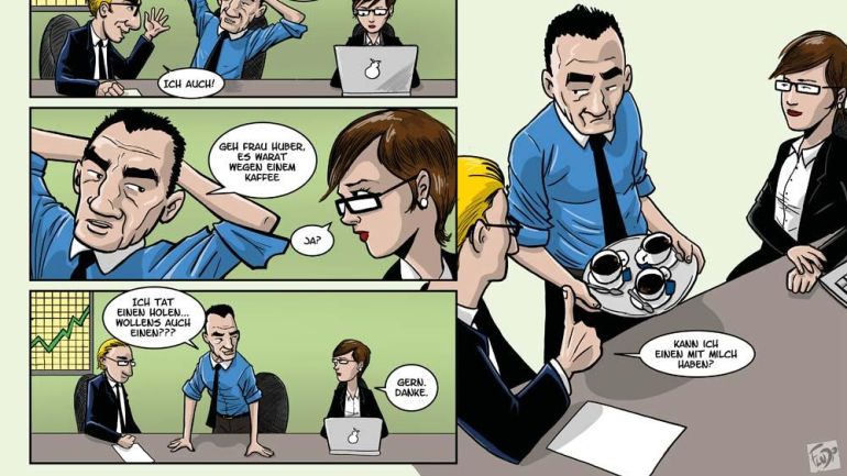 copyright: MA 57 Sujet der Kampagne zum Thema "Männer, die Kaffee holen"