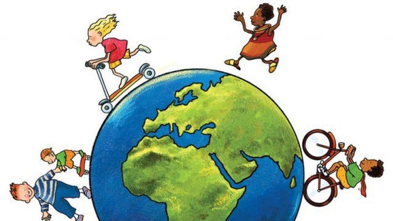 Zeichnug einer Weltkugel mit Kindern