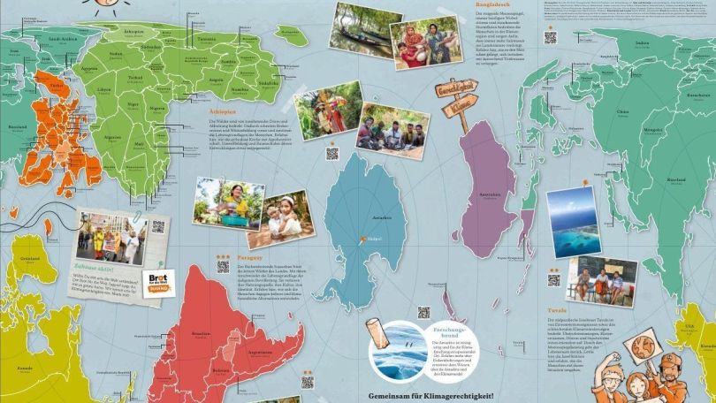 copyright: Brot für die Welt Das Zentrum der Weltkarte ist die Antarktis. Die Darstellung der anderen Kontinente richtet sich danach aus.