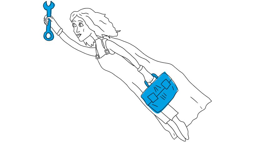 copyright: M. Eckkrammer, N. Wolbart (Bearbeitung) - DIE UMWELTBERATUNG Eine Superheldin mit Werkzeugkoffer und Schraubenschlüssel.