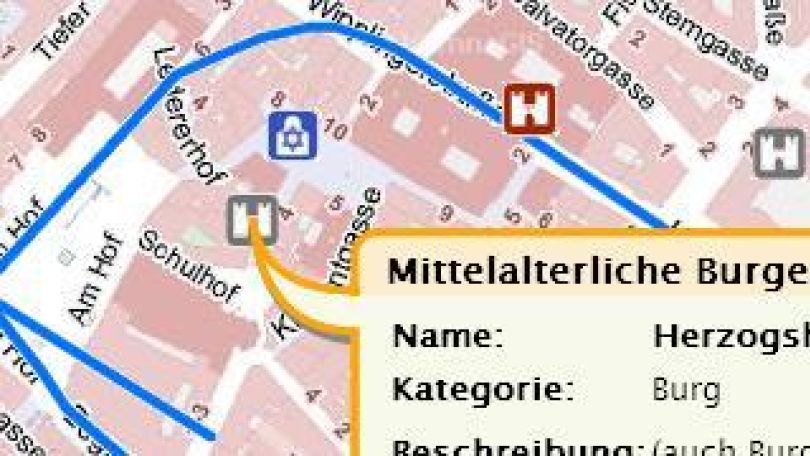 Stadtplanausschnitt mit historischen Stadtplänen