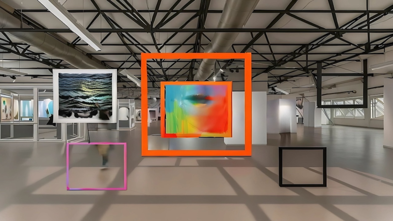 Digitale Collage des Ausstellungsraums