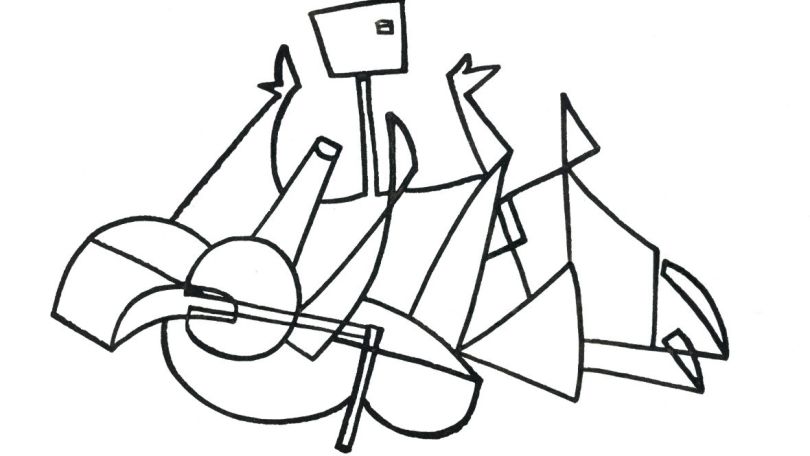 Abstrakte schwarze Linienzeichnung auf weißem Hint