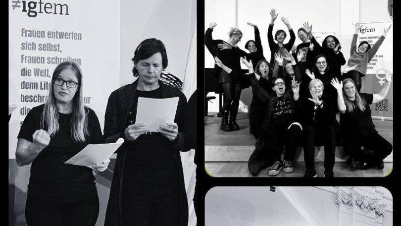 copyright: igfem schwarzweiß Fotos wo Sängerinnen des Autorinnenchors zu sehen sind