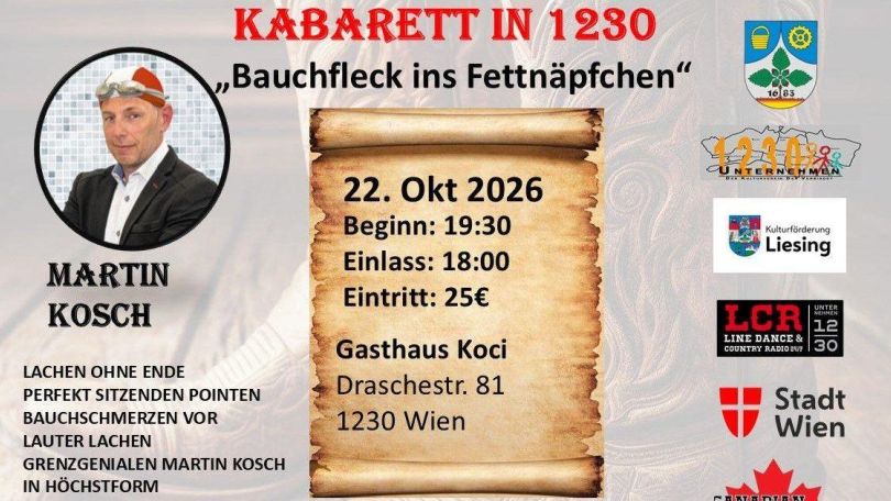 copyright: Unternehmen1230 Flyer von Kabarett in 1230 mit einem Foto von Martin Kosch