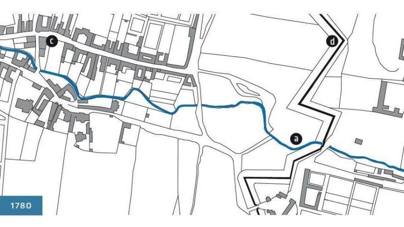 Karte mit dem Verlauf des Währinger Bachs im Jahr 1780