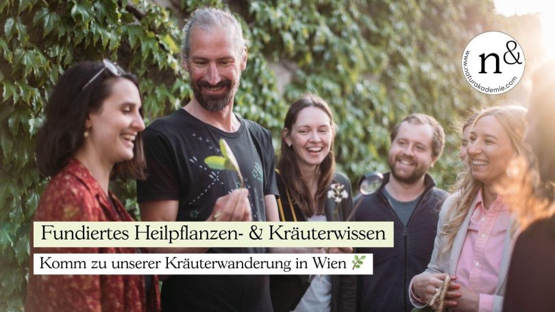 Personen stehen im Freien im Kreis und belächeln eine Pflanze