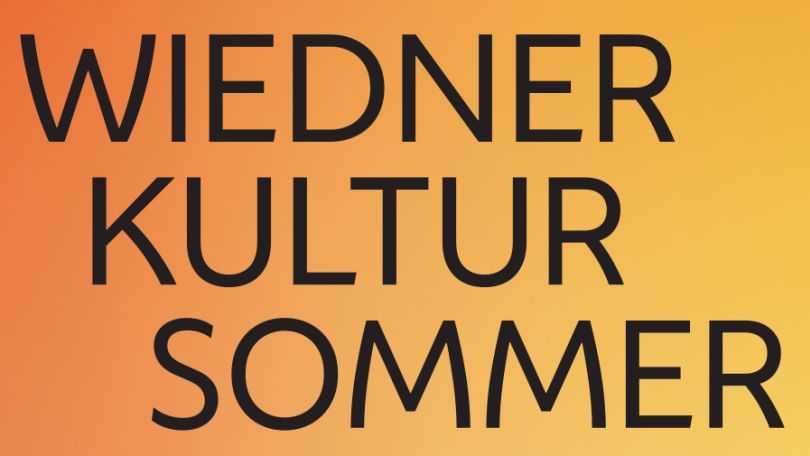 Schwarzer Text "Wiedner Kultur Sommer" auf orangen Hintergrund
