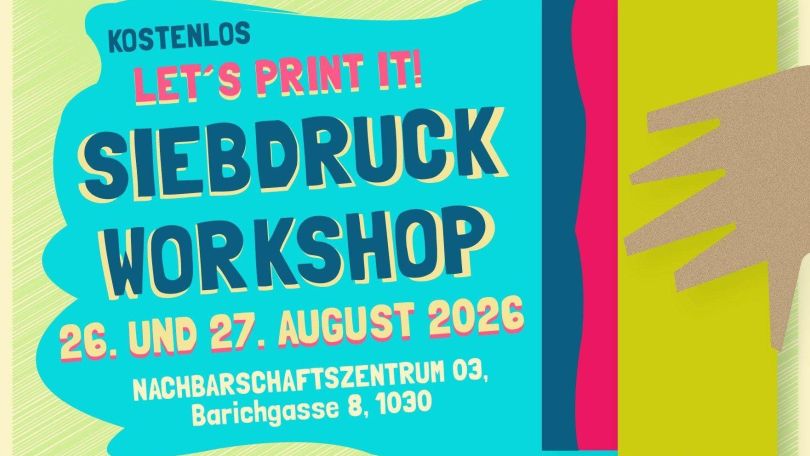 copyright: WAYA Verein Flyer mit hellgrünen, hellblauen, dunkelblauen, pinken und gelben Elementen und einer illustrierten Hand.