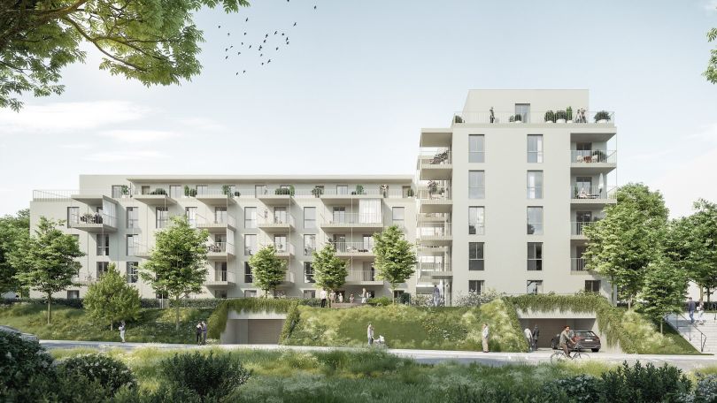 Rendering eines geplanten Gemeindebaus