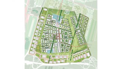 Planungsidee für den Stadtteil RothNEUsiedl als gezeichneter Plan von oben