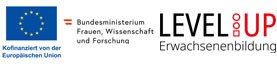 Logos Level Up - Erwachsenenbildung, Europ�ische Union und Bundesministerium f�r Frauen, Wissenschaft und Forschung