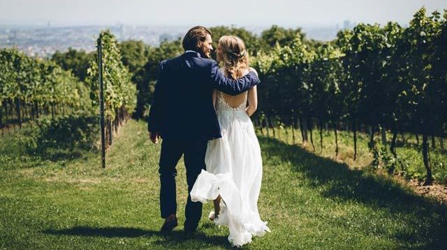 A wedding couple in a vineyard