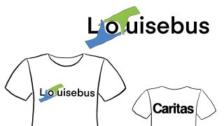 Entwurf eines T-Shirts mit Aufschrift "Louisebus" und "Caritas"