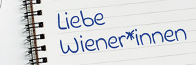 Zettel auf dem der Text "Liebe Wiener*innen" steht