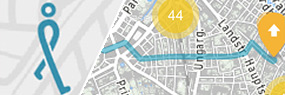 Ausschnitt aus der Online-Fußwegekarte mit Logo Mobilitätsagentur Wien - Bereich Gehen
