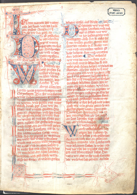 copyright: MA 8 Initial "W" in the city's book of town privileges (1320)
