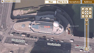 Detail of the city map with aerial photo of the Urania