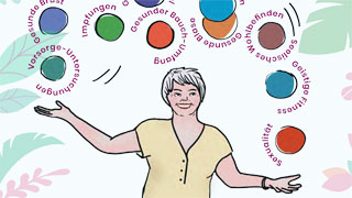 Eine Frau jongliert mit Gesundheitsthemen