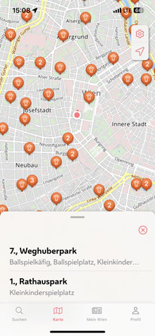 Stadtplan-Ansicht in der Stadt Wien-App