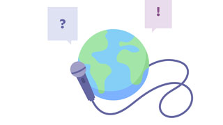 Illustration einer Weltkugel mit Mikrofon
