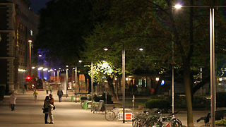 Public lighting in Ressel Park.  Bicycle stands are also fully illuminated.