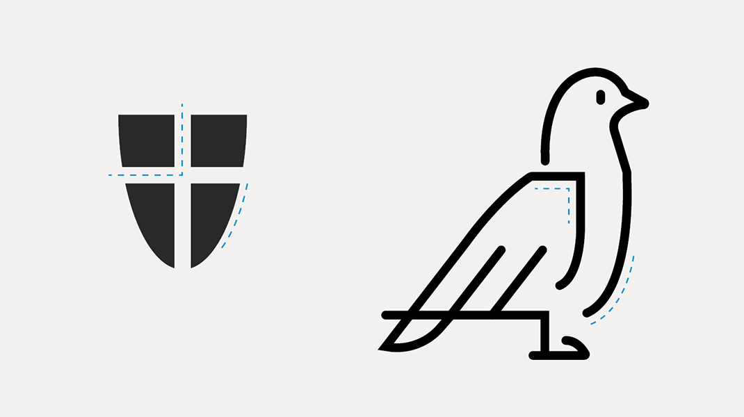 Das Wappen und Elemente des Wappens (Biegung und Kante) in der Illustration einer Taube