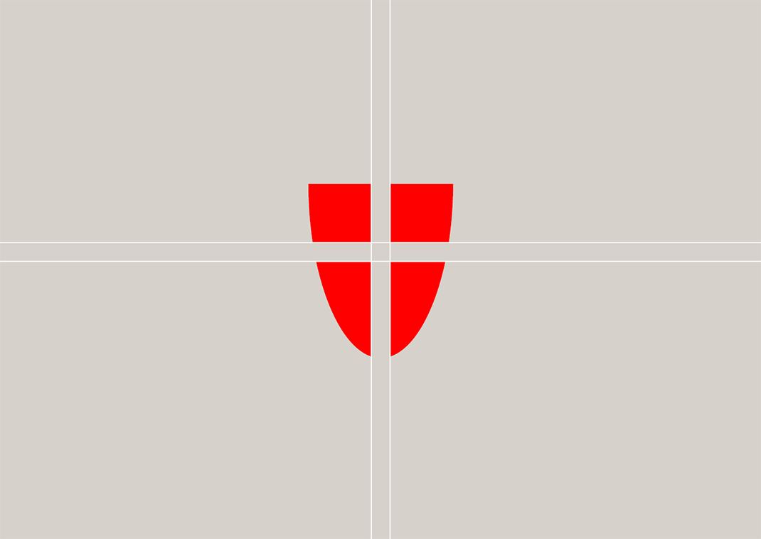 Wiener Wappen und wie das enthaltende Kreuz die Umgebung des Wappens in vier Quadranten aufteilt