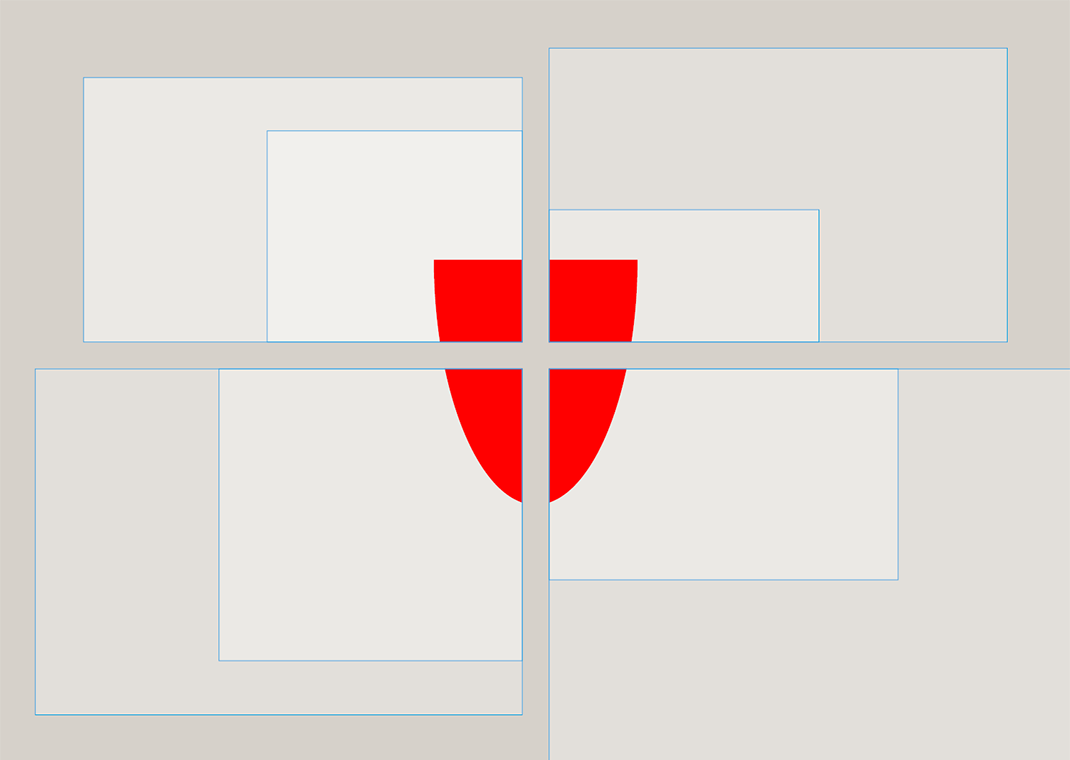 Flächen in jedem Quadranten des Wappens, die zur Gestaltung genutzt werden können