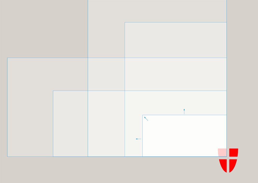 Verschiedene Größen und Formate von Gestaltungsflächen am Beispiel des linken oberen Quadranten