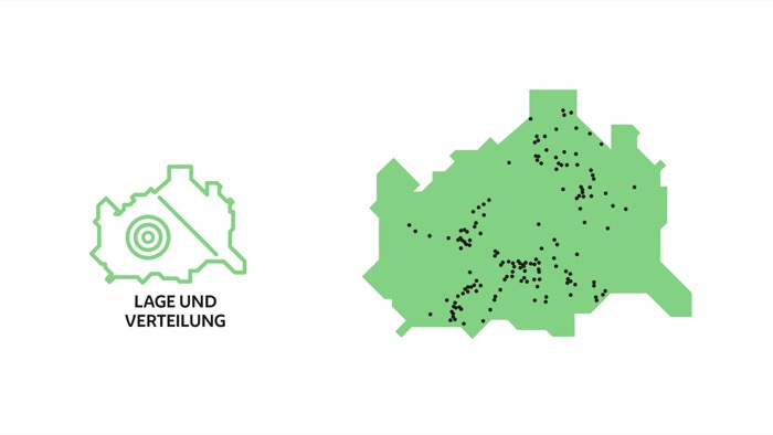 Symbolbild Lage und Verteilung: Wien-Karte mit eingezeichneten Hotspots