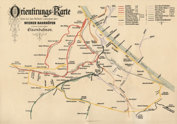 Orientierungskarte über die den Verkehr zwischen den Wiener Bahnhöfen vermittelnden Eisenbahnen